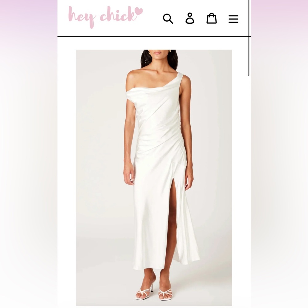 White Asymmetrical Off Thr Shoulder Gown with Slit